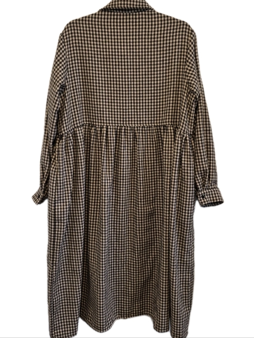 Soolinen Midi Dress Brown Houndstooth Button Front Collared Linen Blend Sz L — image 8 of 8